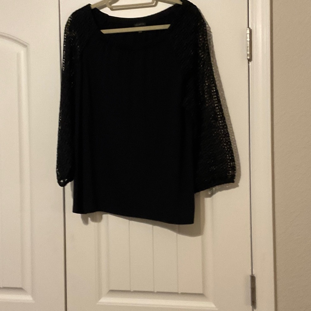 Talbots Black Blouse with Sheer Sleeves